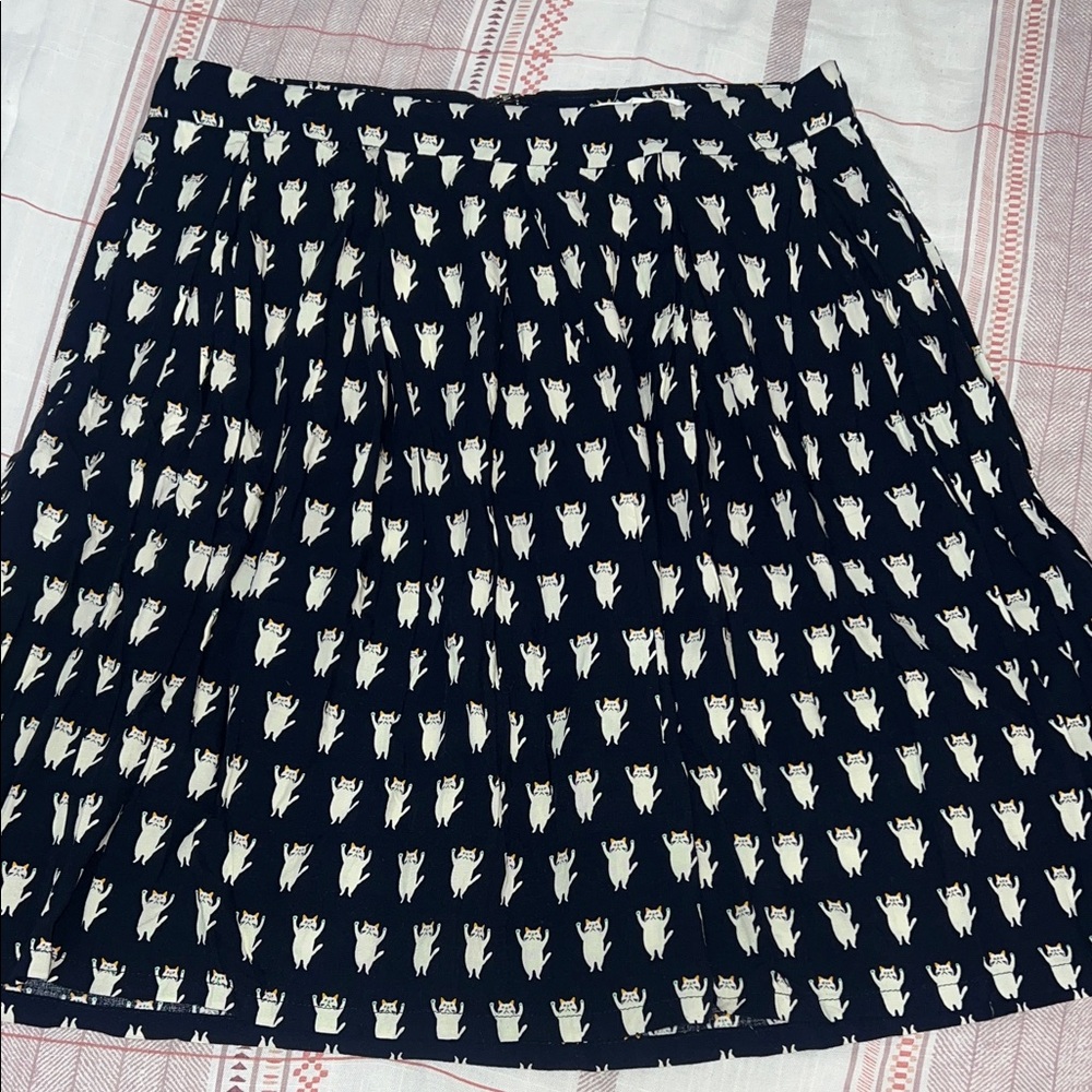 Cat print Brooklyn Industries Navy and Cream A-Line Skirt